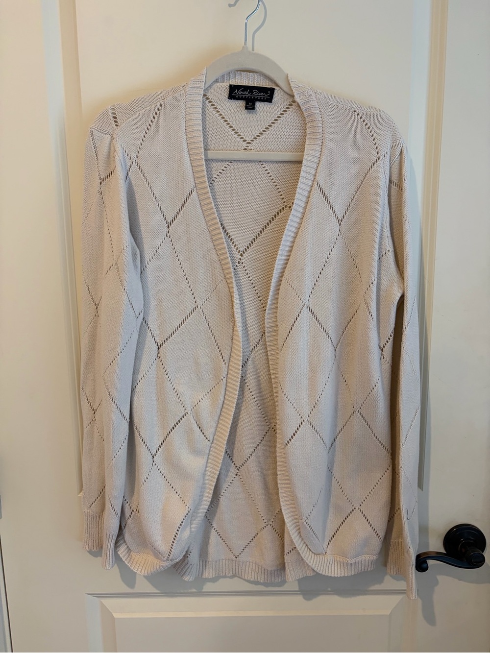 Oatmeal Open-Front Diamond Pointelle Cardigan